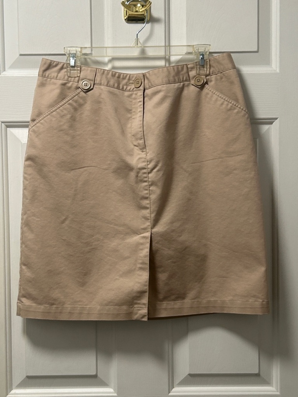 Hilliard & Hanson Classic Khaki Straight Skirt With Slit  Size 14